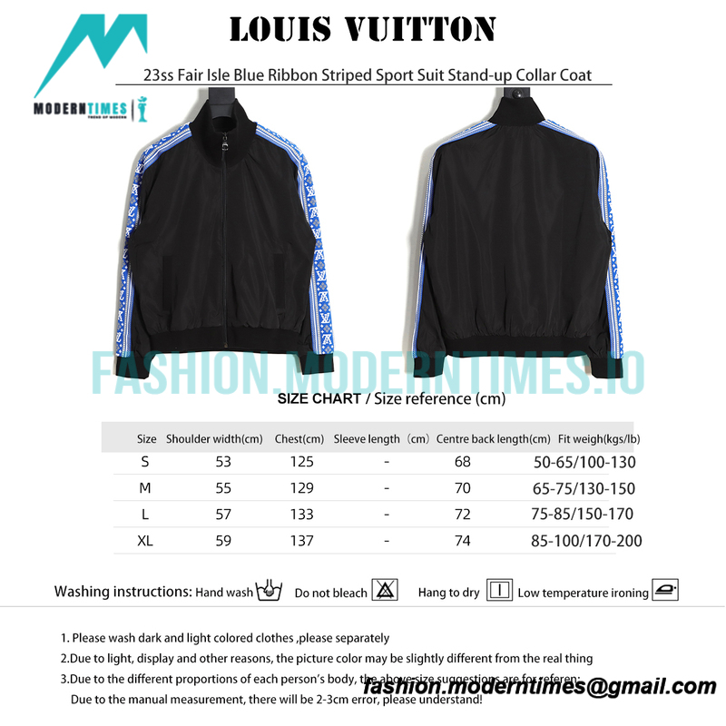Louis Vuitton - 23ss Fair Isle Blue Ribbon Striped Sport Suit Stand-up Collar Coat