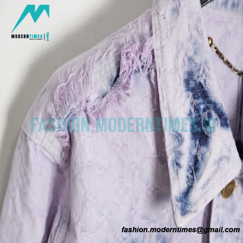 Louis Vuitton - 23SS Washed Fringed Denim Coat In Purple