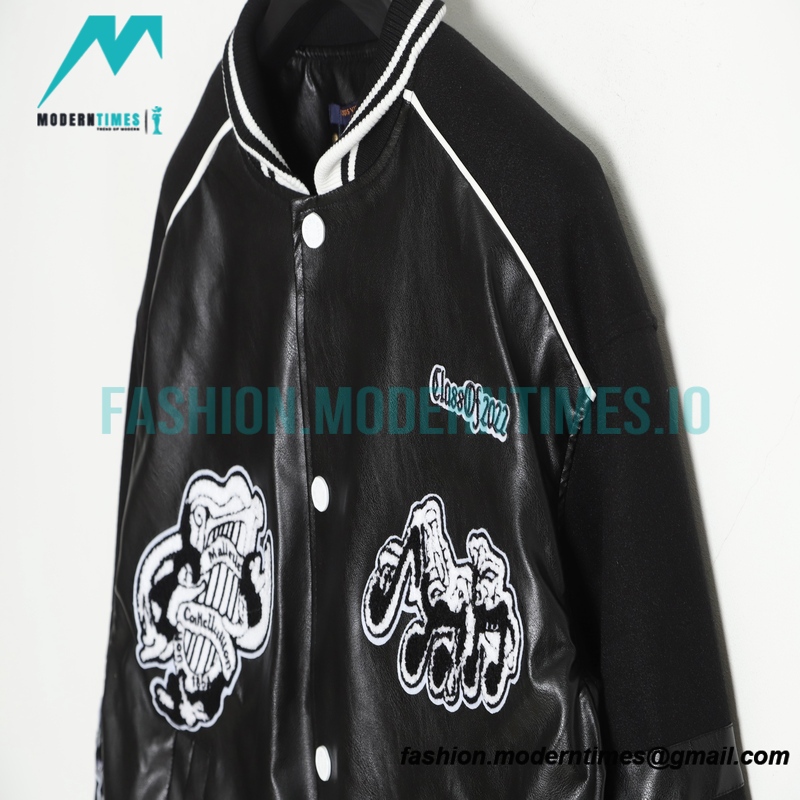Louis Vuitton - Leather Band Print Baseball Jacket
