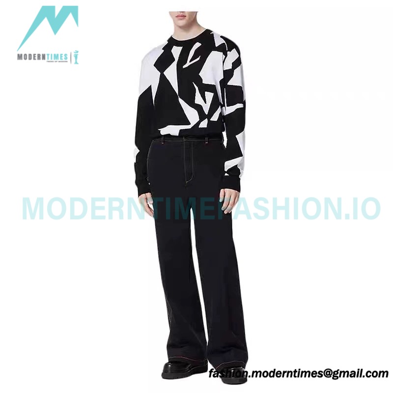 Louis Vuitton - 23FW Black And White Geometric Crewneck Sweater