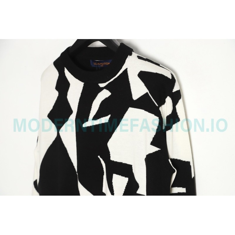 Louis Vuitton - 23FW Black And White Geometric Crewneck Sweater