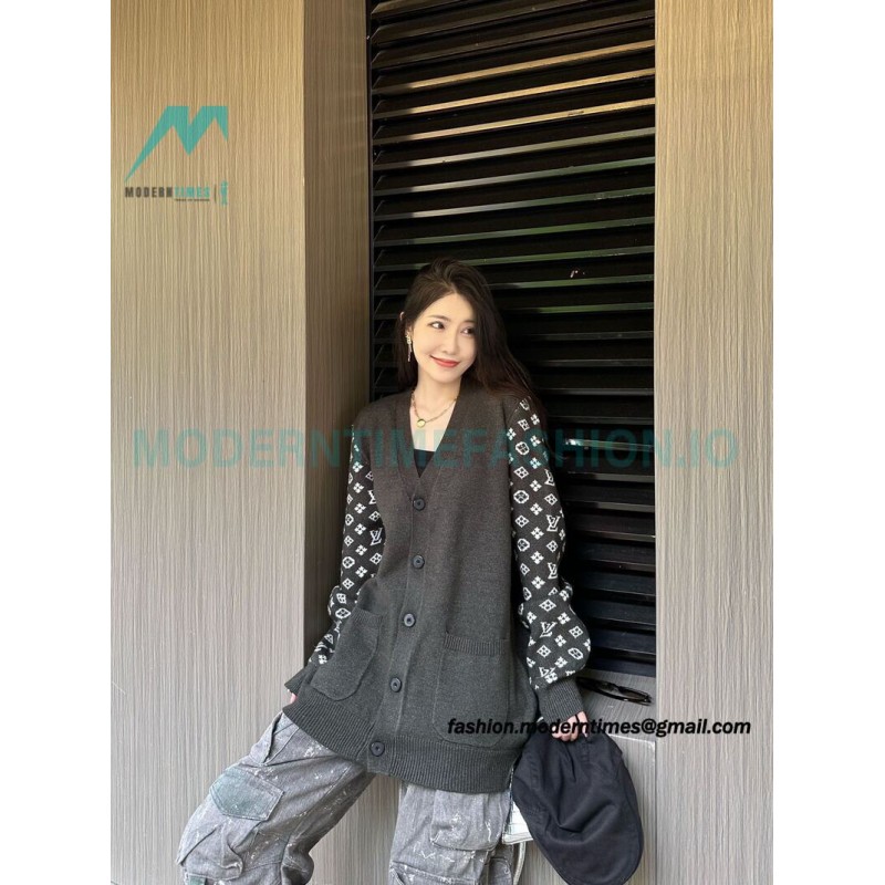 Louis Vuitton - 23FW Monogram Jacquard Single-breasted Long-sleeved Sweater Cardigan