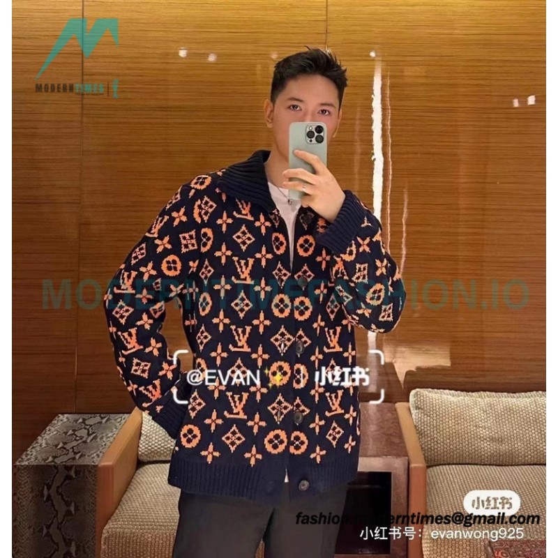  Louis Vuitton - 23ss Printed Black And Orange Cardigan Sweater