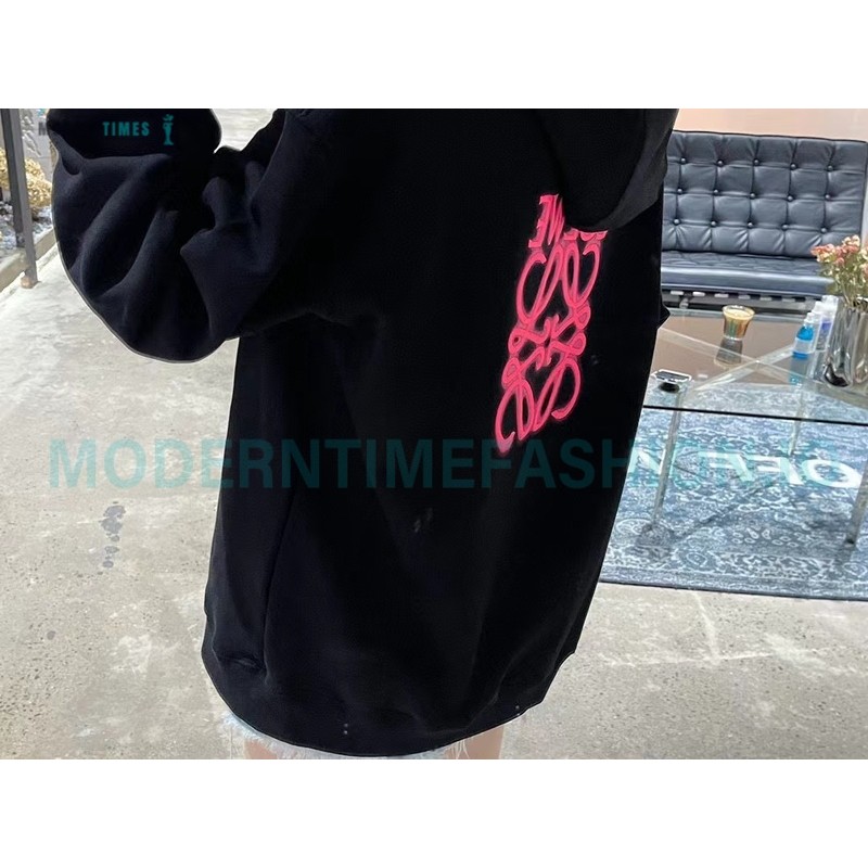 Loewe - 22SS Phosphor Embroidery Black Powder Four-leaf Clover Hoodie