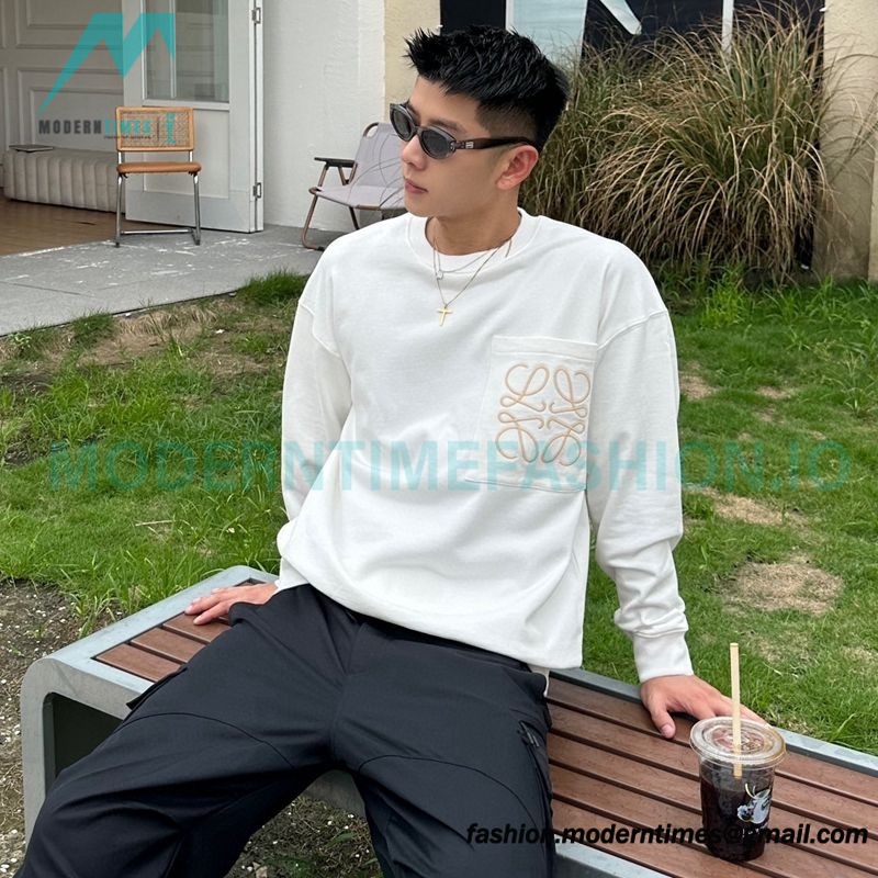 Loewe - 23Fw Pocket Embroidered Crew Neck Hoodie