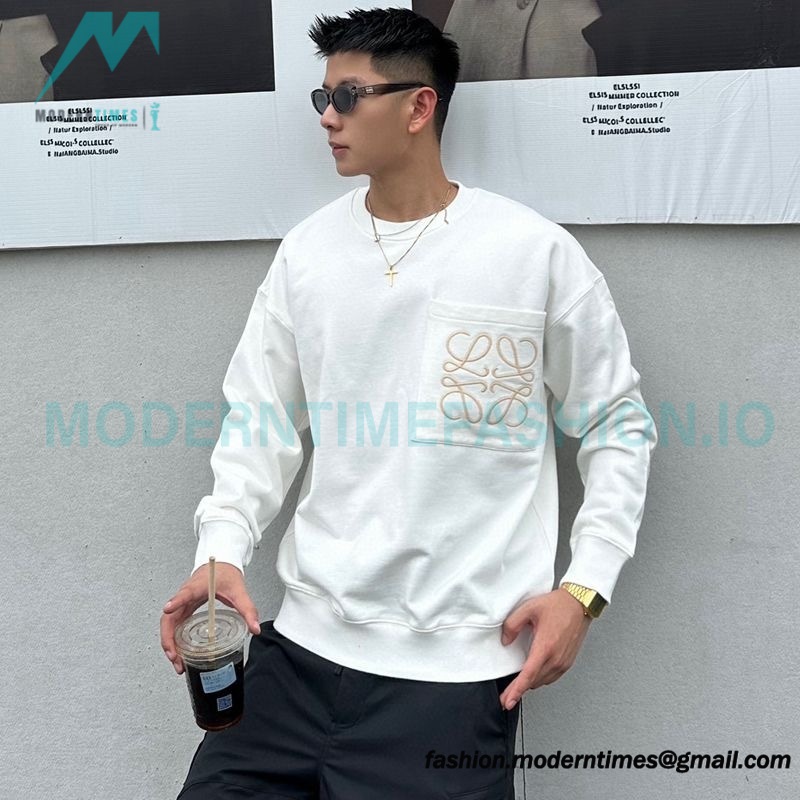 Loewe - 23Fw Pocket Embroidered Crew Neck Hoodie