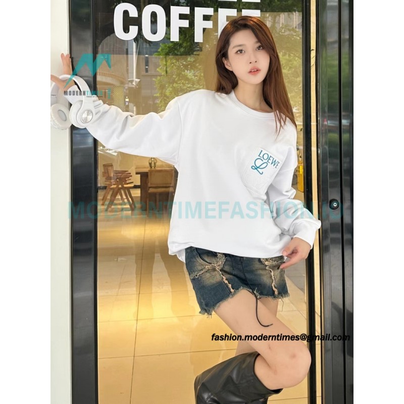 Loewe - Pocket Logo Three-dimensional Color Contrast Embroidered Crewneck Hoodie