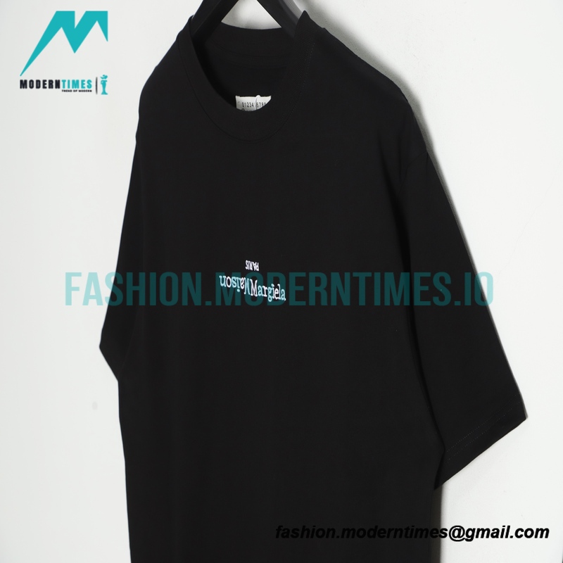 Maison Margiela - Black And White Reversed Letters Embroidered Short Sleeves