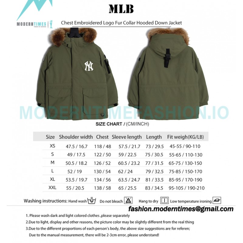 MLB - Chest Embroidered Logo Fur Collar Hooded Down Jacket