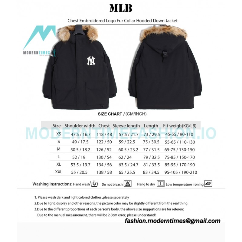 MLB - Chest Embroidered Logo Fur Collar Hooded Down Jacket
