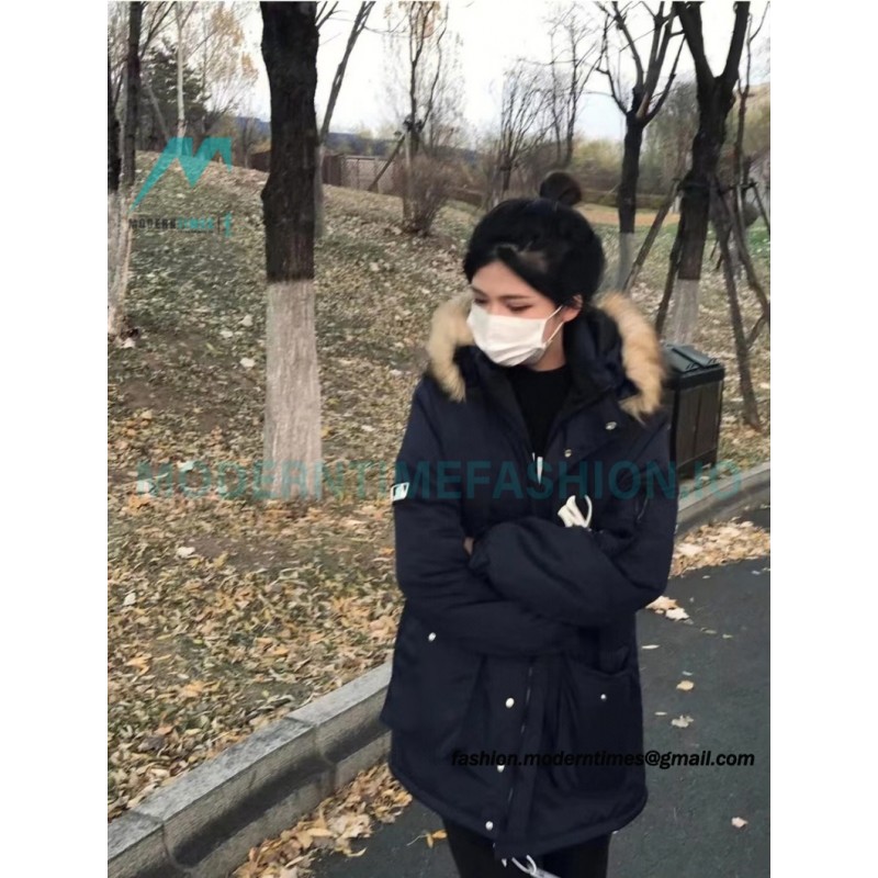 MLB - Chest Embroidered Logo Fur Collar Hooded Down Jacket