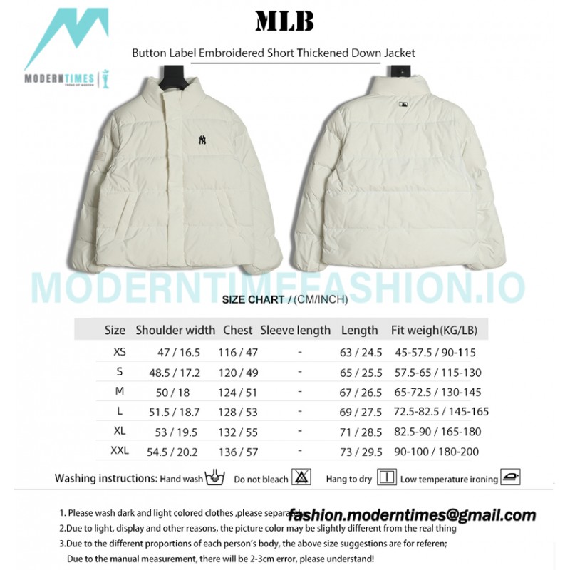MLB - Button Label Embroidered Short Thickened Down Jacket