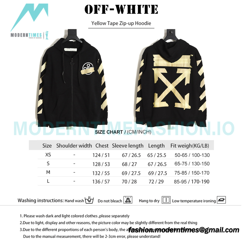 Off-White - Yellow Tape Zip-up Hoodie