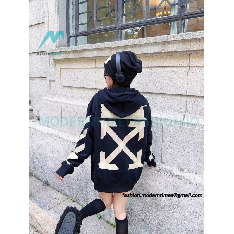 Off-White - Yellow Tape Zip-up Hoodie