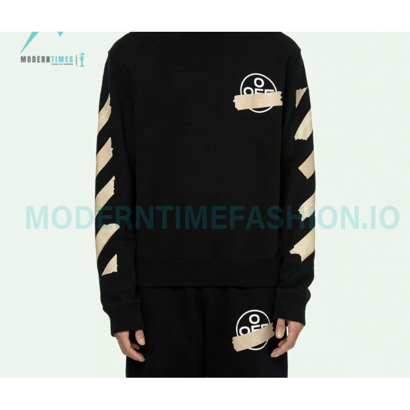 Off-White - Yellow Tape Crew neck Hoodie