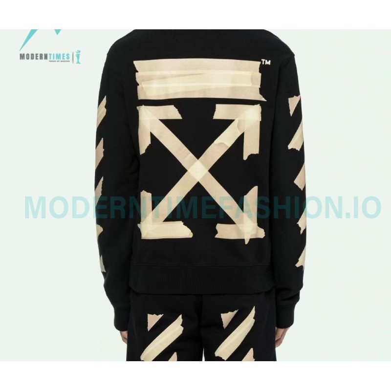 Off-White - Yellow Tape Crew neck Hoodie