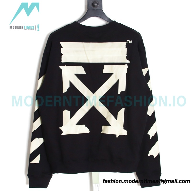 Off-White - Yellow Tape Crew neck Hoodie
