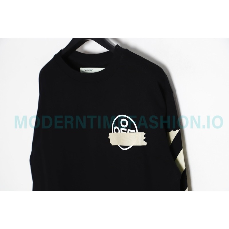 Off-White - Yellow Tape Crew neck Hoodie