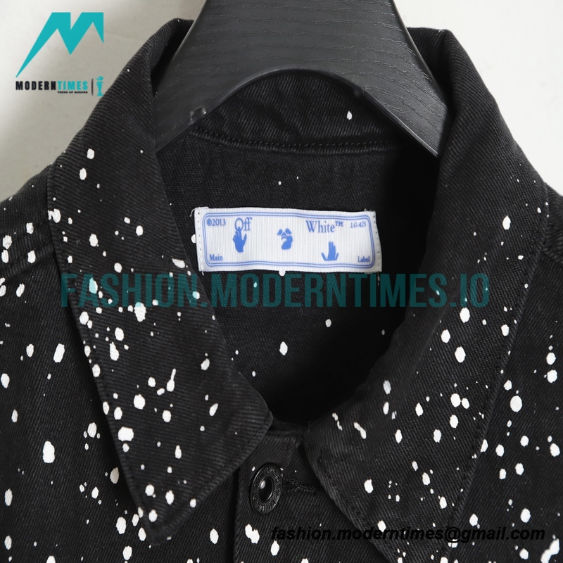 Off White - Black And White Denim Jacket With Splash Paint
