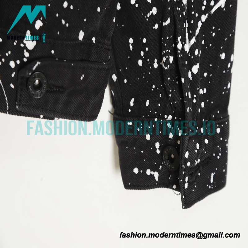 Off White - Black And White Denim Jacket With Splash Paint
