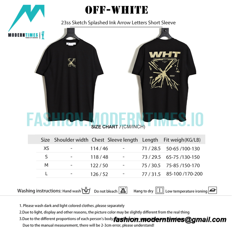 Off White - 23ss Sketch Splashed Ink Arrow Letters Short Sleeve