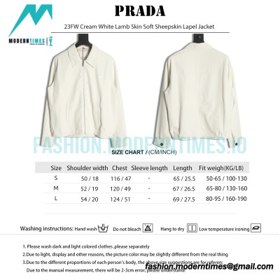 Prada - 23FW Cream White Lamb Skin Soft Sheepskin Lapel Jacket