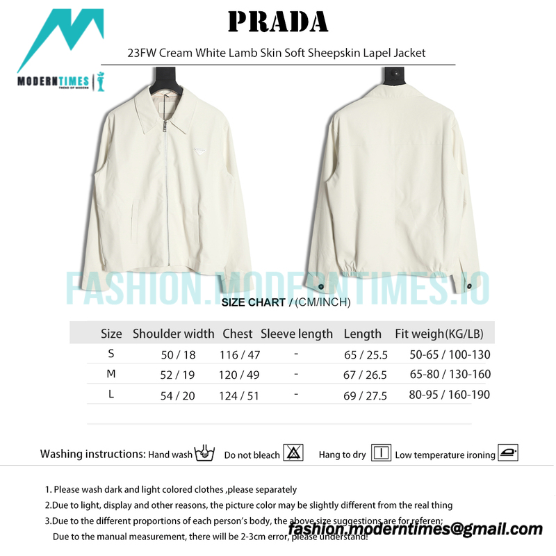 Prada - 23FW Cream White Lamb Skin Soft Sheepskin Lapel Jacket