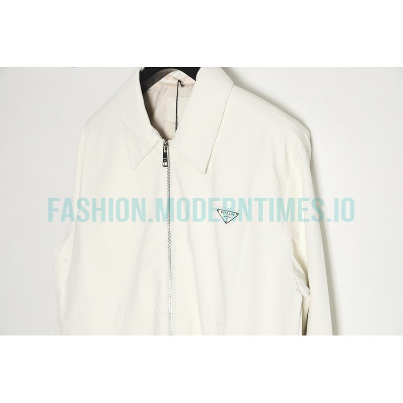 Prada - 23FW Cream White Lamb Skin Soft Sheepskin Lapel Jacket