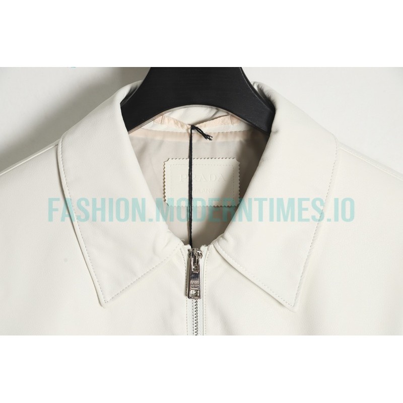 Prada - 23FW Cream White Lamb Skin Soft Sheepskin Lapel Jacket