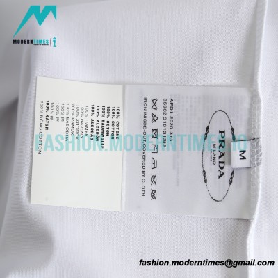 Prada - Short Sleeve T-shirt With Blue Chest Triangle Letter Print