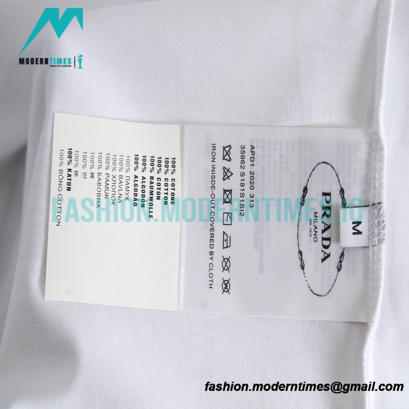 Prada - Short Sleeve T-shirt With Blue Chest Triangle Letter Print