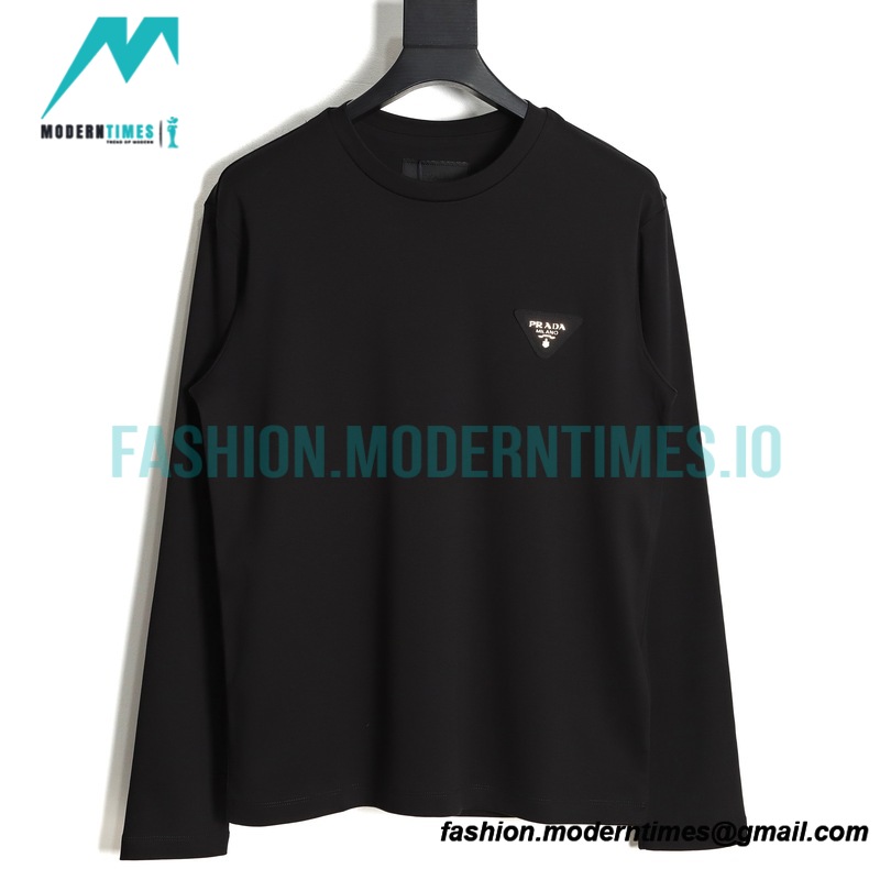 Prada - Long Sleeve T-shirt With Triangular Leather Label 