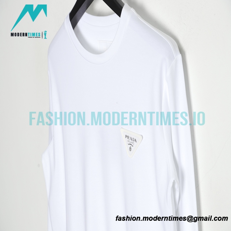 Prada - Long Sleeve T-shirt With Triangular Leather Label 
