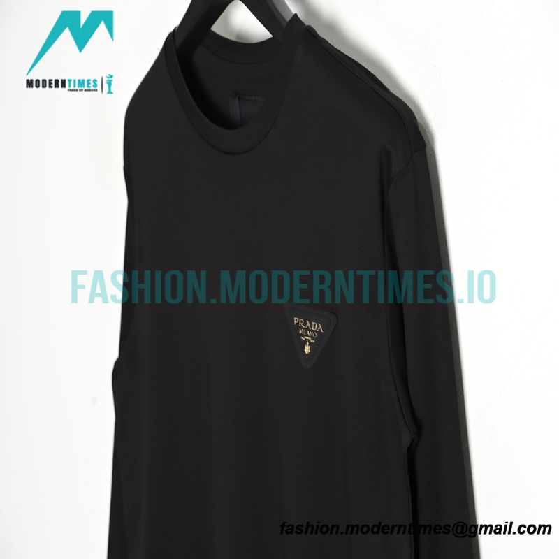 Prada - Long Sleeve T-shirt With Triangular Leather Label 