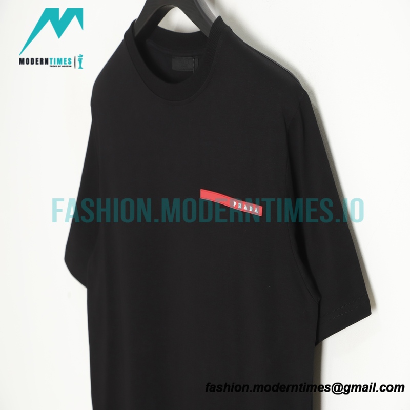 Prada - 23ss Silk Stitching Red Trim Short Sleeve