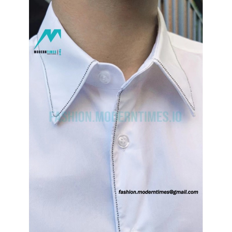 Prada - 23SS Silver Border Beaded Long Seeve Shirt