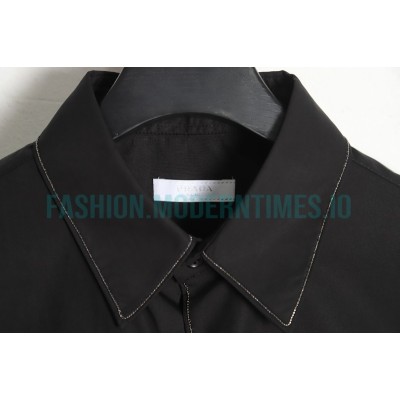 Prada - 23SS Silver Border Beaded Long Seeve Shirt