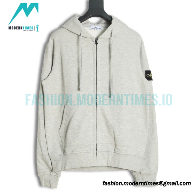 Stone Island - Classic Solid Color Logo Zipper Hoodie