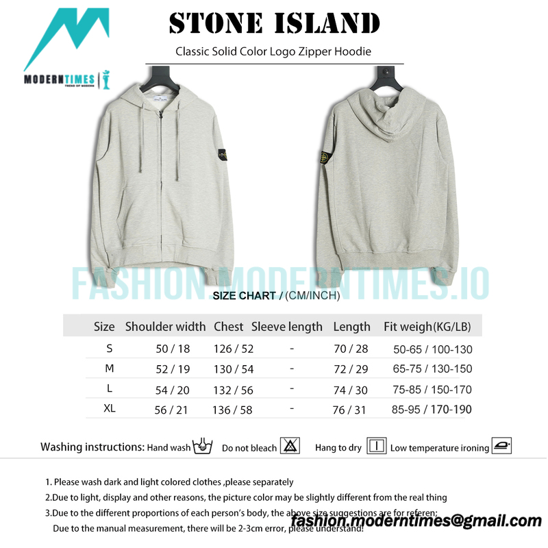 Stone Island - Classic Solid Color Logo Zipper Hoodie