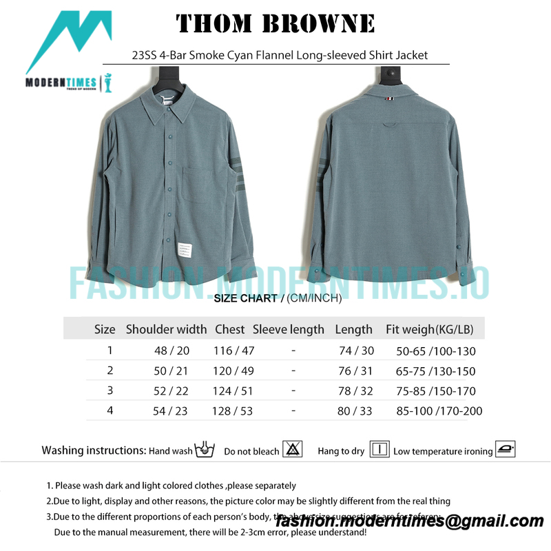 Thom Browne - 23SS 4-Bar Smoke Cyan Flannel Long-sleeved Shirt Jacket