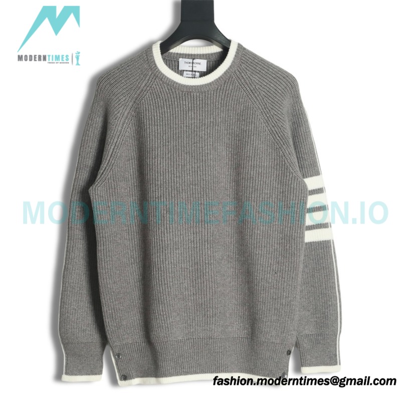  Thom Browne - 23SS Four-stripe Color-matching Pullover Long-sleeved Crewneck Sweater