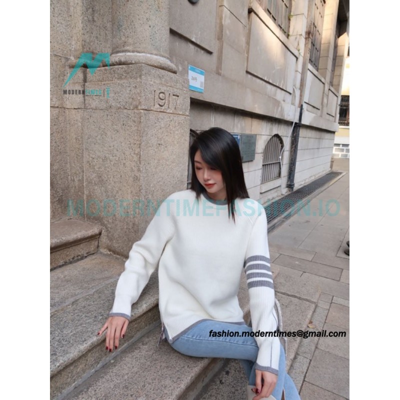  Thom Browne - 23SS Four-stripe Color-matching Pullover Long-sleeved Crewneck Sweater