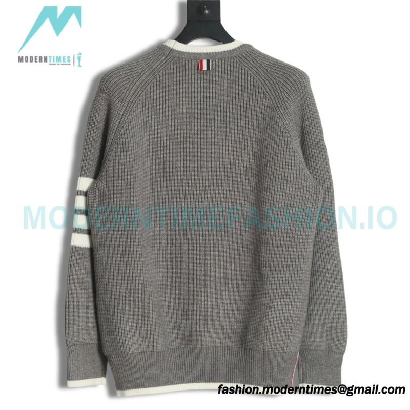 Thom Browne - 23SS Four-stripe Color-matching Pullover Long-sleeved Crewneck Sweater