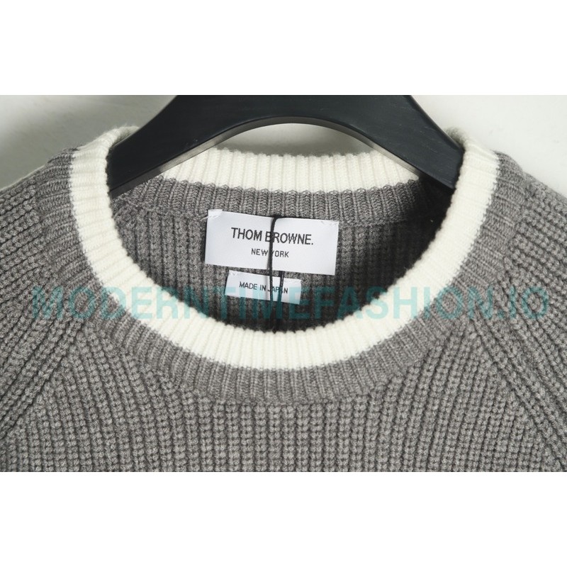  Thom Browne - 23SS Four-stripe Color-matching Pullover Long-sleeved Crewneck Sweater