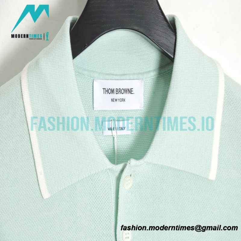 Thom Browne - 23SS Mulberry Silk Striped Polo Short-sleeved T-shirt