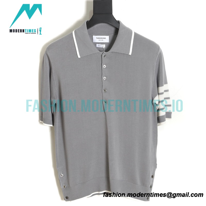 Thom Browne - 23SS Mulberry Silk Striped Polo Short-sleeved T-shirt