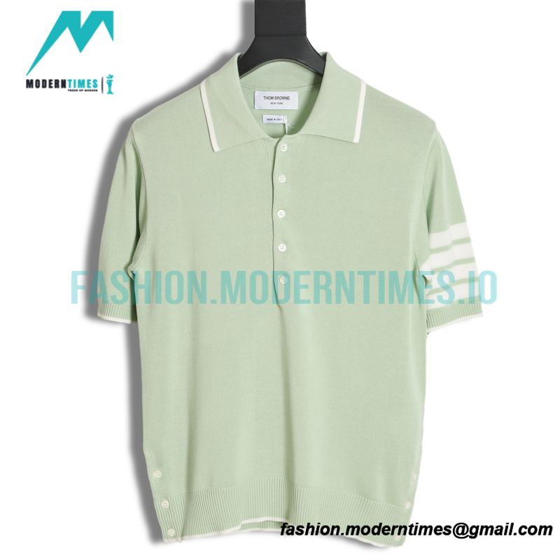 Thom Browne - 23SS Mulberry Silk Striped Polo Short-sleeved T-shirt