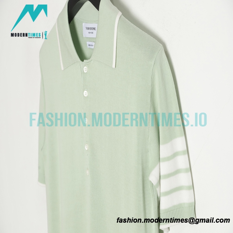 Thom Browne - 23SS Mulberry Silk Striped Polo Short-sleeved T-shirt