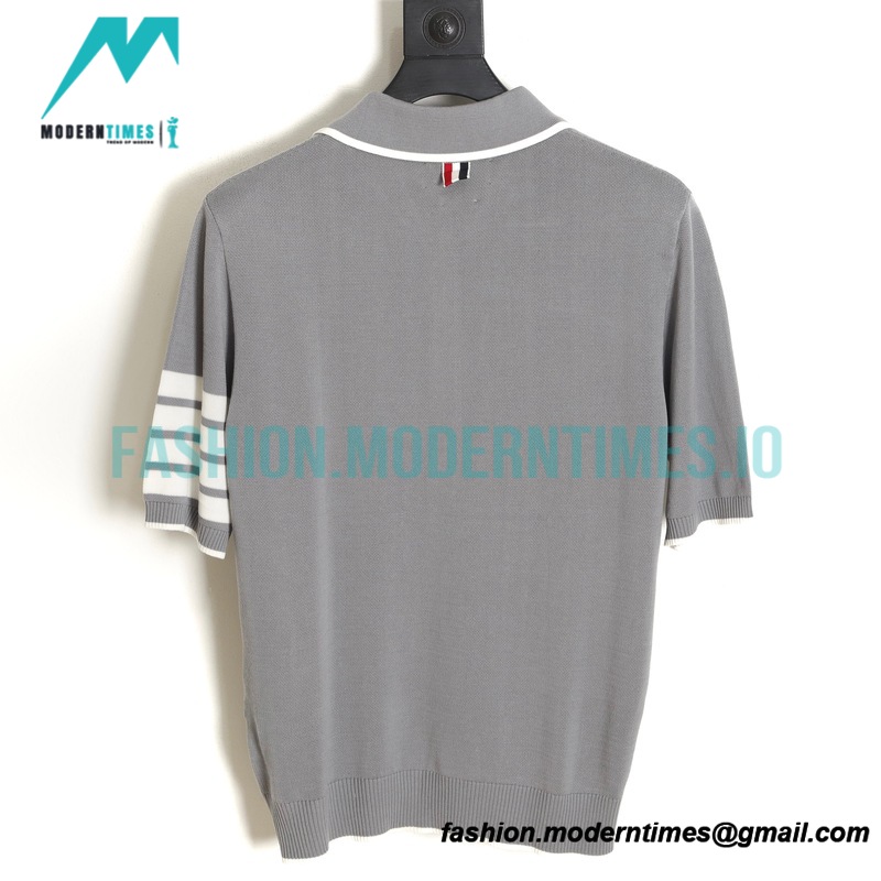 Thom Browne - 23SS Mulberry Silk Striped Polo Short-sleeved T-shirt