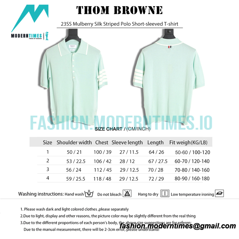 Thom Browne - 23SS Mulberry Silk Striped Polo Short-sleeved T-shirt